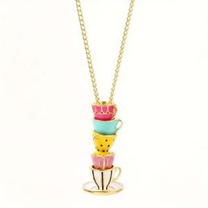 Alice in Wonderland Mad Hatter Tea Party Gold Rainbow pendant necklace